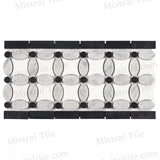 Honed White Bianco Carrara Marble (oval shape) and Greek Thassos White Marble with Black Marble Dots 5 3/4 X 11 1/4 Mix Mosaic Border