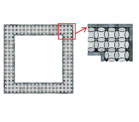 Honed Bianco Carrara Marble (oval) and Greek Thassos White Marble with Blue Gray Marble Dots 5 3/4 X 5 3/4 Mosaic Border Corner tile