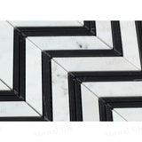 Honed Bianco Carrara - Black Marble Large Format Chevron Mosaic Tile Perspective 7