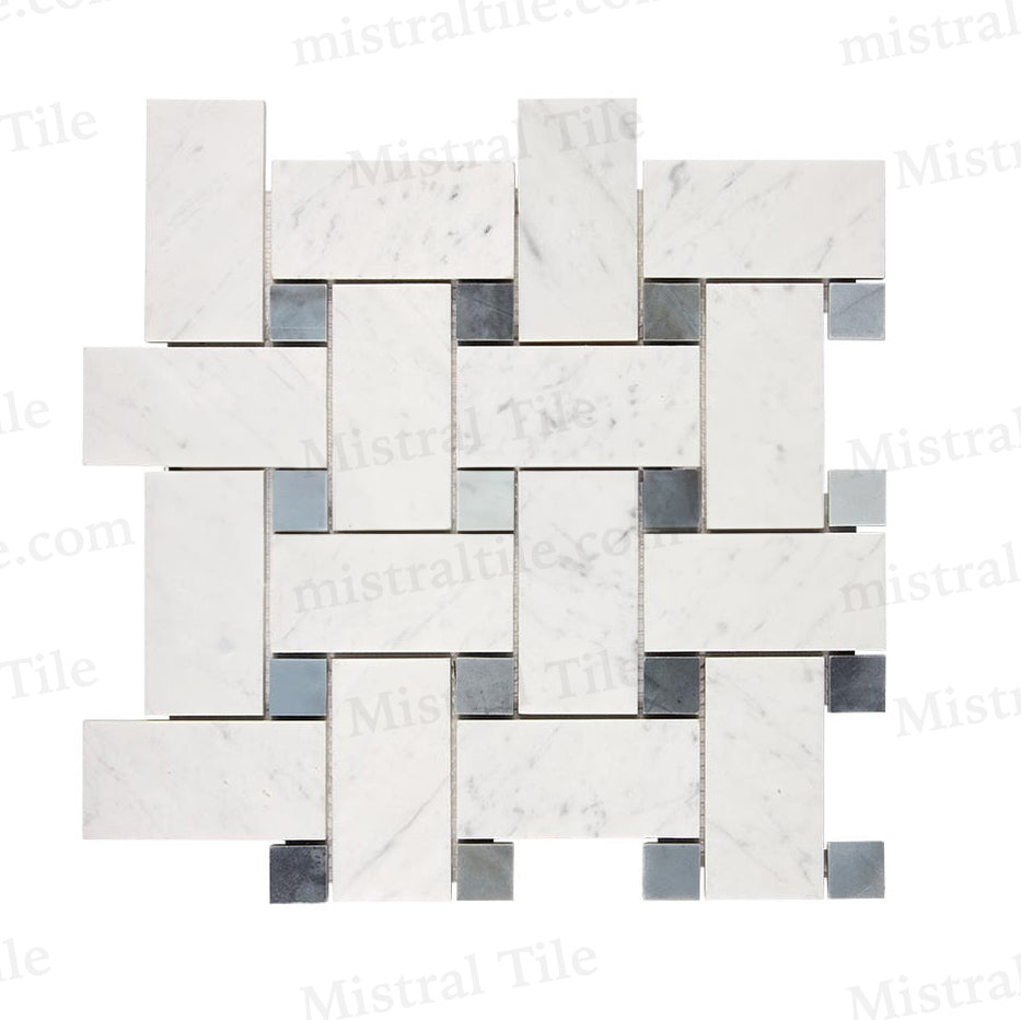 Shop Honed Bianco Carrara - Blue Gray Marble Large Format Basketweave Mosaic Tile