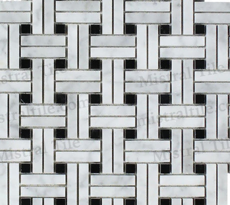 Polished Carrara-Black Stanza Basketweave Mosaic