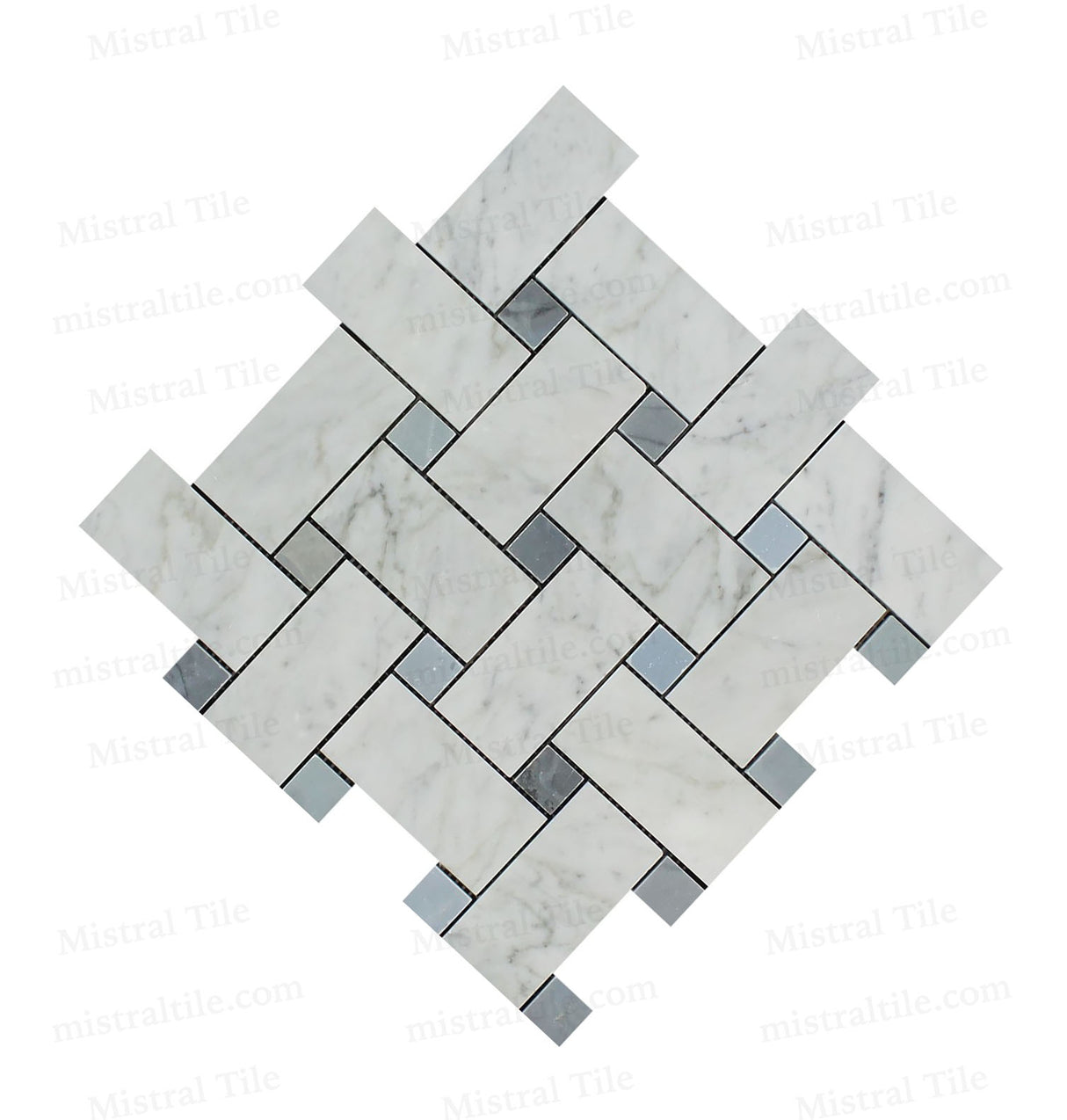 Polished Bianco Carrara - Blue Gray Marble Large Basketweave Tile