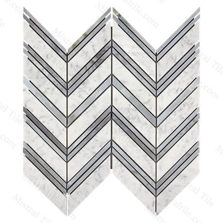 Polished Bianco Carrara - Blue Gray Marble Large Format Chevron Mosaic Tile