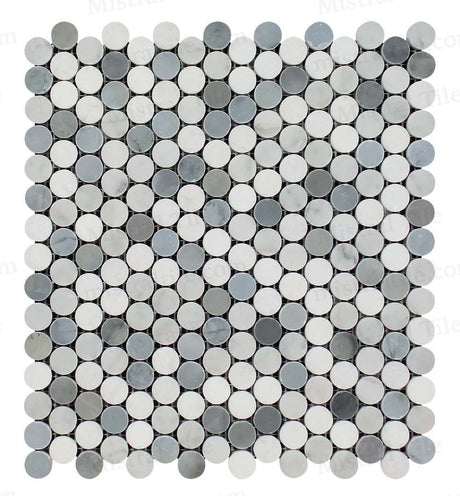 Polished Carrara-Thassos-Blue Penny Round Mosaic