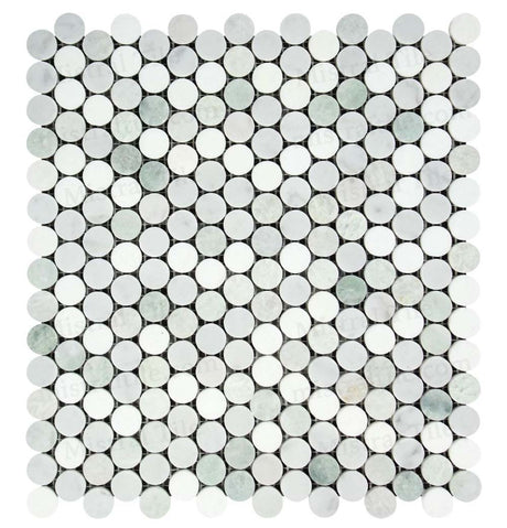 Polished Carrara-Thassos-Ming Green Round Mosaic