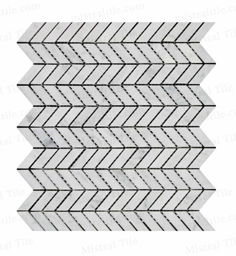 Polished Bianco Carrara Marble Mini Chevron Mosaic Detail