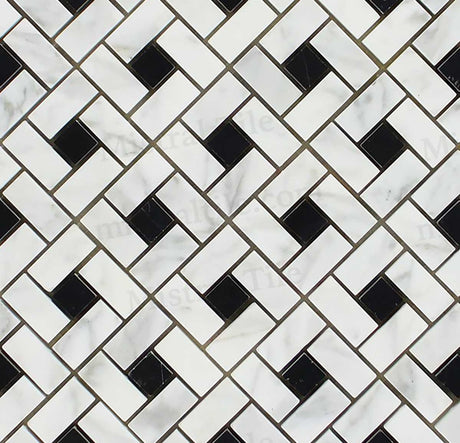 Polished Bianco Carrara-Black Mini Pinwheel Pattern Mosaic Tile