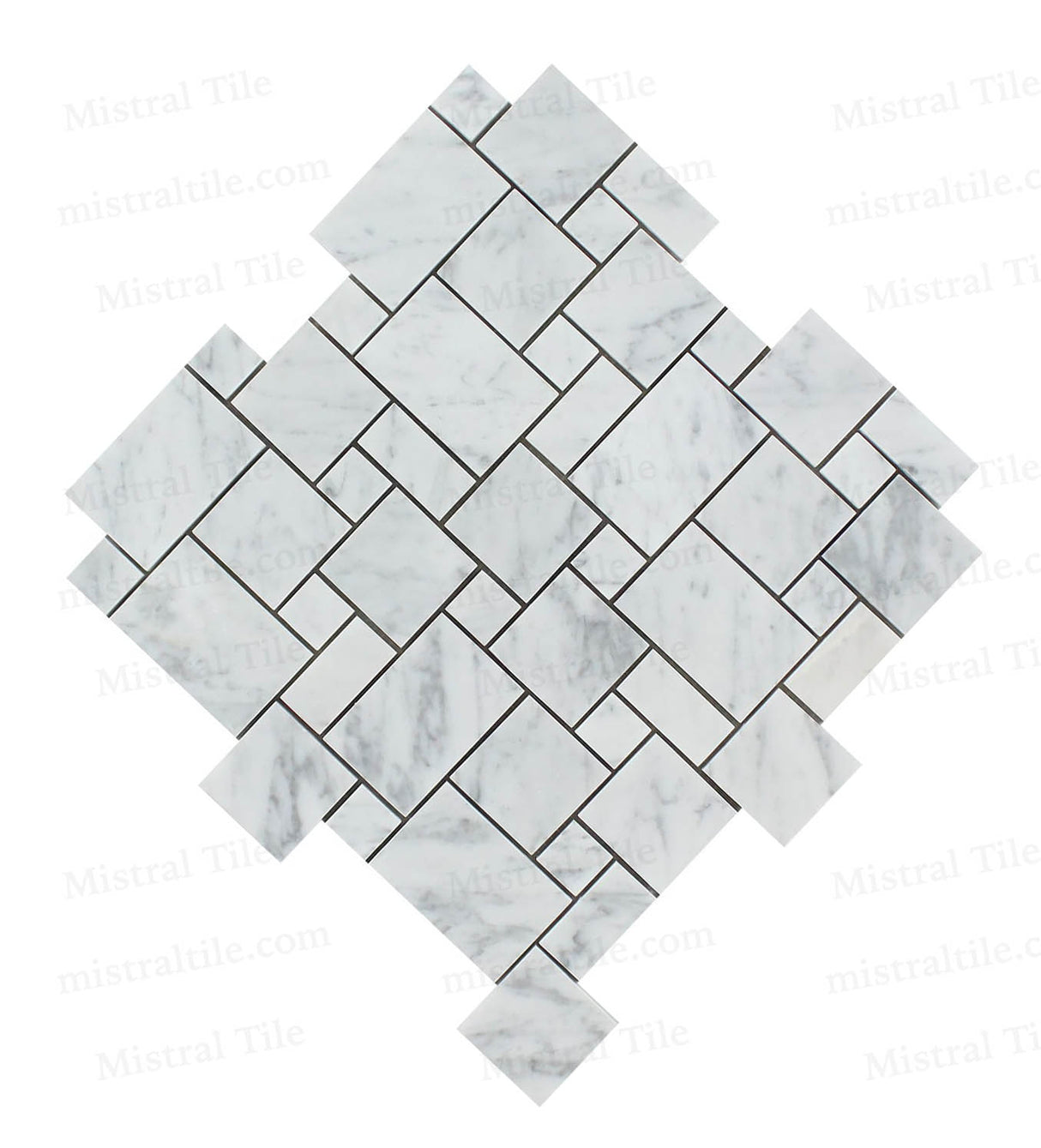 Polished B. Carrara Marble Mini Versailles Mosaic Tile cross view