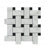 Polished Carrara - Black Large Basketweave Mosaic