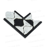 Polished Bianco Carrara and Black Marble Lantern Pattern Mosaic Border Corner Perspective Zoom