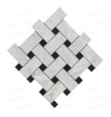 Polished Carrara - Black Large Basketweave Mosaic Cross