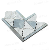 Polished Bianco Carrara with Blue Gray Marble Lantern Pattern Mosaic Border Corner Piece Tile Perspective 2