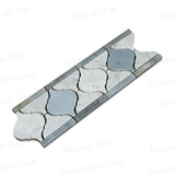 Polished Bianco Carrara with Blue Gray Marble Lantern Pattern Mosaic Border Tile Perspective View