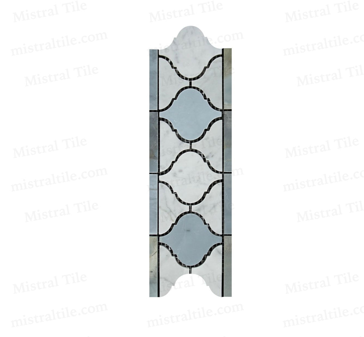 Polished Bianco Carrara with Blue Gray Marble Lantern Pattern Mosaic Border Tile Vertical view