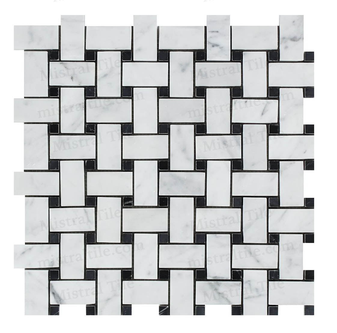 Polished Carrara - Black Marble Basketweave Mosaic