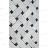 Polished Carrara - Black Marble Basketweave Mosaic Panama Weave