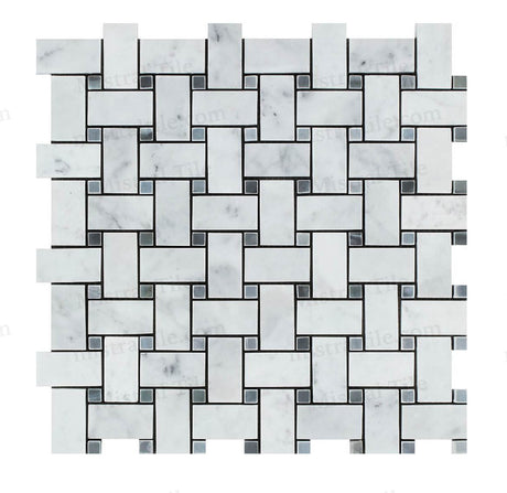 Polished Carrara - Blue Gray Basketweave Mosaic