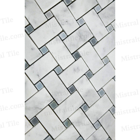 Polished Carrara - Blue Gray Basketweave Mosaic Perspective View