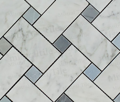 Polished Carrara-Blue Gray Large Basketweave Tile Zoom view