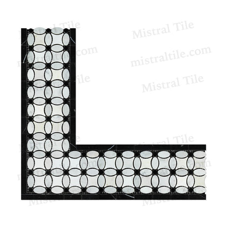 Polished Carrara - Thassos-Black Marble Mosaic Florida Flower Corner Perspective