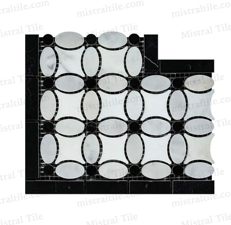 Polished Carrara - Thassos-Black Marble Mosaic Florida Flower Corner Piece