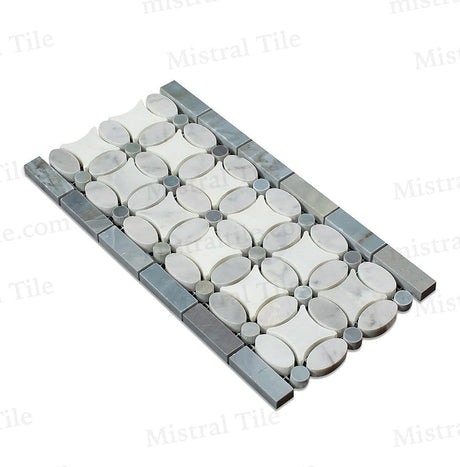 Shop White Bianco Carrara Marble (oval) and Greek Thassos White Marble with Blue Gray Marble Dot 5 3/4 X 11 1/4 Mosaic Border Tile