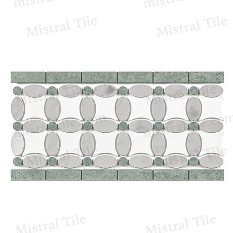 Polished Bianco Carrara Thassos Ming Green Marble Florida Flower Mosaic Border