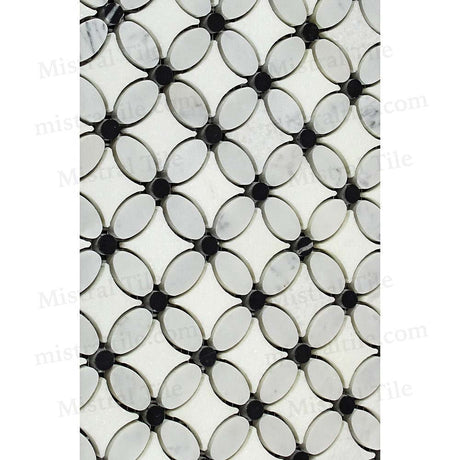 Carrara - Thassos - Black Florida Mosaic Flower Pattern