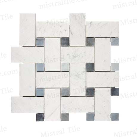 Polished Carrara-Blue Gray Large Basketweave Tile Art